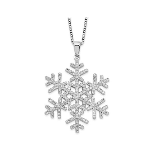 Sterling Silver Snowflake Charm Pendant Necklace with Sythentic Cubic Zirconias